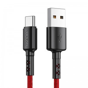 USB to USB-C cable VFAN X02, 3A, 1.8m (red)