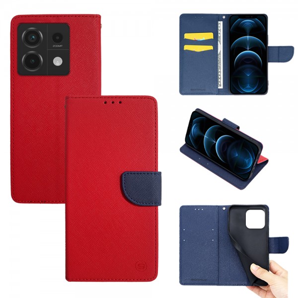 Θήκη Πορτοφόλι Sonique Trend Wallet Xiaomi Redmi Note 13 Pro 5G / Poco X6 5G Κόκκινο / Σκούρο Μπλε