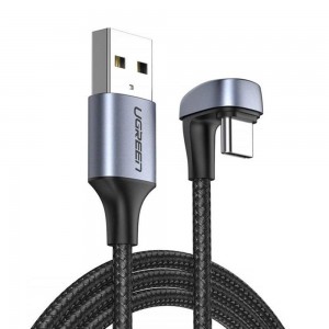 Ugreen - Data Cable (70313) - USB to Angled Type-C, QC 3.0, 3A, 1m - Black