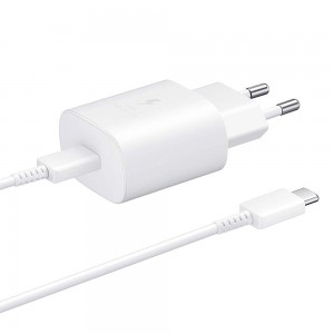 Samsung - Original Wall Charger (EP-TA800W) - Type-C Fast Charging, PD 25W + Cable Type-C 3A - White (Bulk Packing)