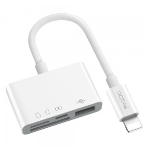 Yesido - Card Reader and Adapter (GS12) - Lightning to USB, Lightning, SD, MicroSD - White