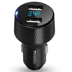 Yesido - Car Charger (Y31) - 2x USB, LED Display, QC 3.0, 18W, 3A - Black