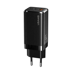 #Usams - Wall Charger T33 (US-CC110) - GaN Mini, 2xUSB-C, USB, PD, Fast Charge, 65W, 5A - Black