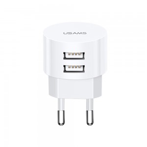 Usams - Wall Charger T20 (US-CC080) - Dual Port Charging, Round Form, 2x USB-A, 2.1A - White