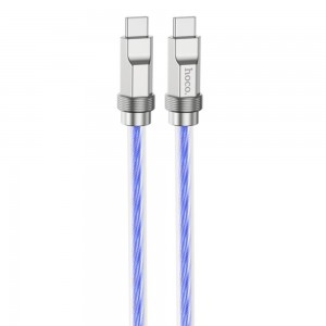 Hoco - Data Cable Crystal (U113) - Type-C to Type-C PD100W, Transparent Silicone Protection, Zinc Alloy, 1m - Blue