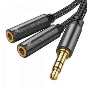 JoyRoom - Audio Cable 2in1 (SY-A04) - Jack 3.5mm to 2x Jack 3.5mm, Aluminium Alloy Shell, 0.2m - Black