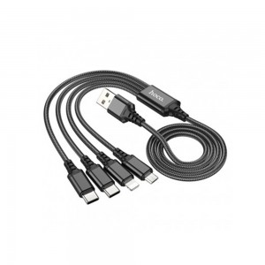 Hoco - Data Cable Super (X76) - 4in1 USB-A to 2 x Type-C, Lightning, Micro-USB, 2A, 1m - Black