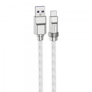 Hoco - Data Cable Solid (U113) - USB to Type-C PD100W, Transparent Silicone Protection, Zinc Alloy, 1m - Silver