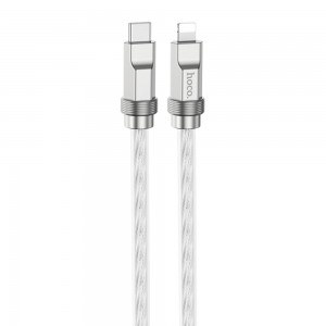 Hoco - Data Cable Crystal (U113) - Type-C to Lightning 20W, Transparent Silicone Protection, Zinc Alloy, 1m - Silver