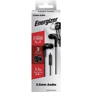 Hands Free Energizer CIA5 Stereo 3.5mm Μαύρο με Μικρόφωνο και Πλήκτρο Λειτουργίας 1,1μ