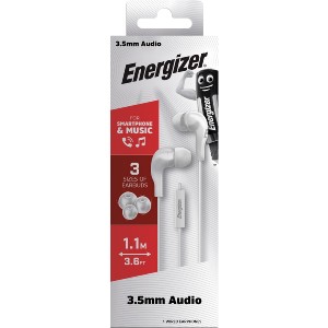 Hands Free Energizer CIA5 Stereo 3.5mm Λευκό με Μικρόφωνο και Πλήκτρο Λειτουργίας 1,1μ