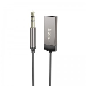 Bluetooth Audio Receiver Hoco E78 Benefit v5.3 USB and 3.5mm με Ενσωματωμένο Μικρόφωνο και Καλώδιο Σπιράλ έως 120cm Γκρι