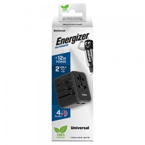 Παγκόσμιος Φορτιστής Ταξιδίου Energizer TA637A  USN/CN AU UK EU με 2XUSB-A 12W  Μαύρο