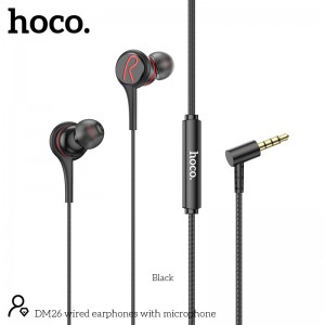 Hands Free Hoco DM26 Earphones Stereo 3.5mm Ανάγλυφο Καλώδιο με  Elbow Design Μαύρα