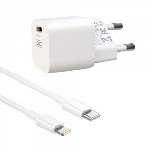 XO wall charger CE01B PD 20W 1x USB-C white + cable USB-C - Lightning