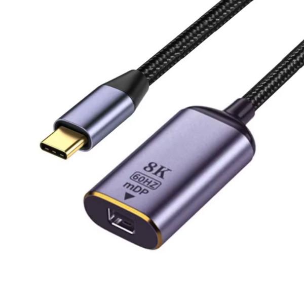 Adapter DeTech, USB-C – Mini DP, 8K, 60Hz, Gray - 17839