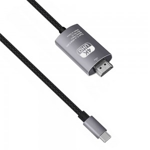 Cable DeTech, USB-C – HDMI, 2.0m, 4K, 30Hz, Braided, Gray - 18393