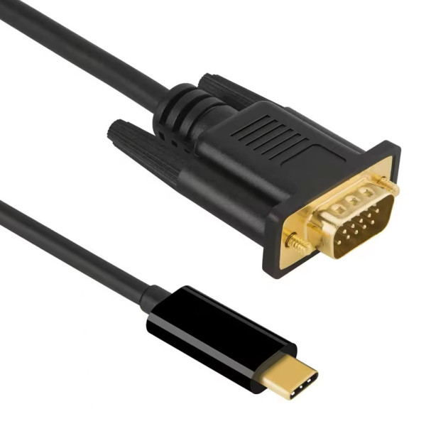 Cable DeTech, USB-C – VGA, 1.8m, Black - 18395