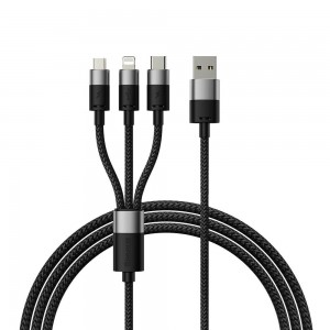 Charging cable Baseus StarSpeed, 3in1, Micro USB, Lightning, Type-C, 0.6m, Black - 40439