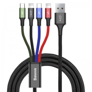 Charging cable Baseus Fast, 4in1, Micro USB, 2xLightning, Type-C, 1.2m, Black - 40493