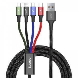 Charging cable Baseus Fast, 4in1, Micro USB, Lightning, 2xType-C, 1.2m, Black - 40494