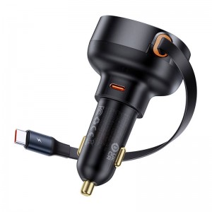 Car socket charger Baseus Enjoyment Pro, 60W, With Type-C cable, Black - 40496