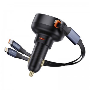 Car socket charger Baseus Enjoyment Pro, 60W, With Type-C and Lightning cable, Black - 40498