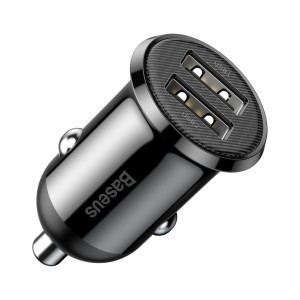 Car socket charger Baseus Grain Pro, 4.8A, 2 x USB, Black - 40509