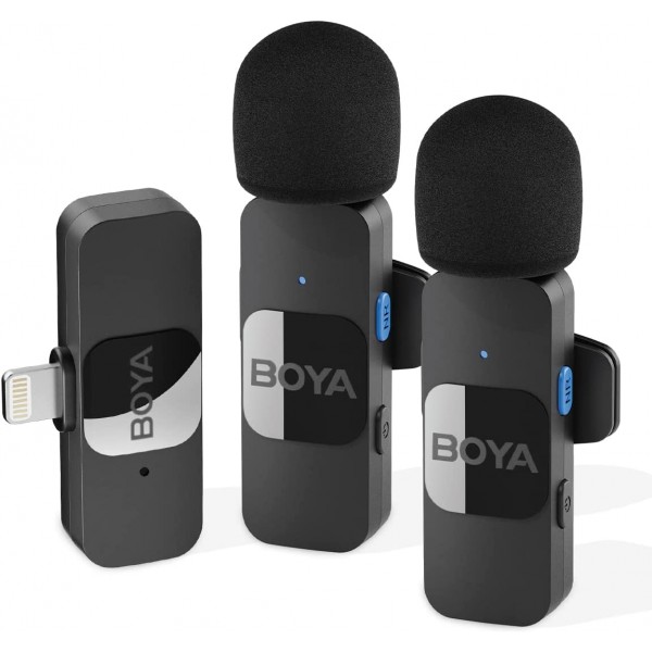 BOYA BY-V2 Wireless 2-person Lavalier Microphone for iPhone iPad Mini Lapel Lightning connection