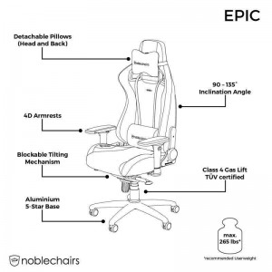 noblechairs EPIC Gaming Chair Breathable, 4D armrests, 60mm casters - black